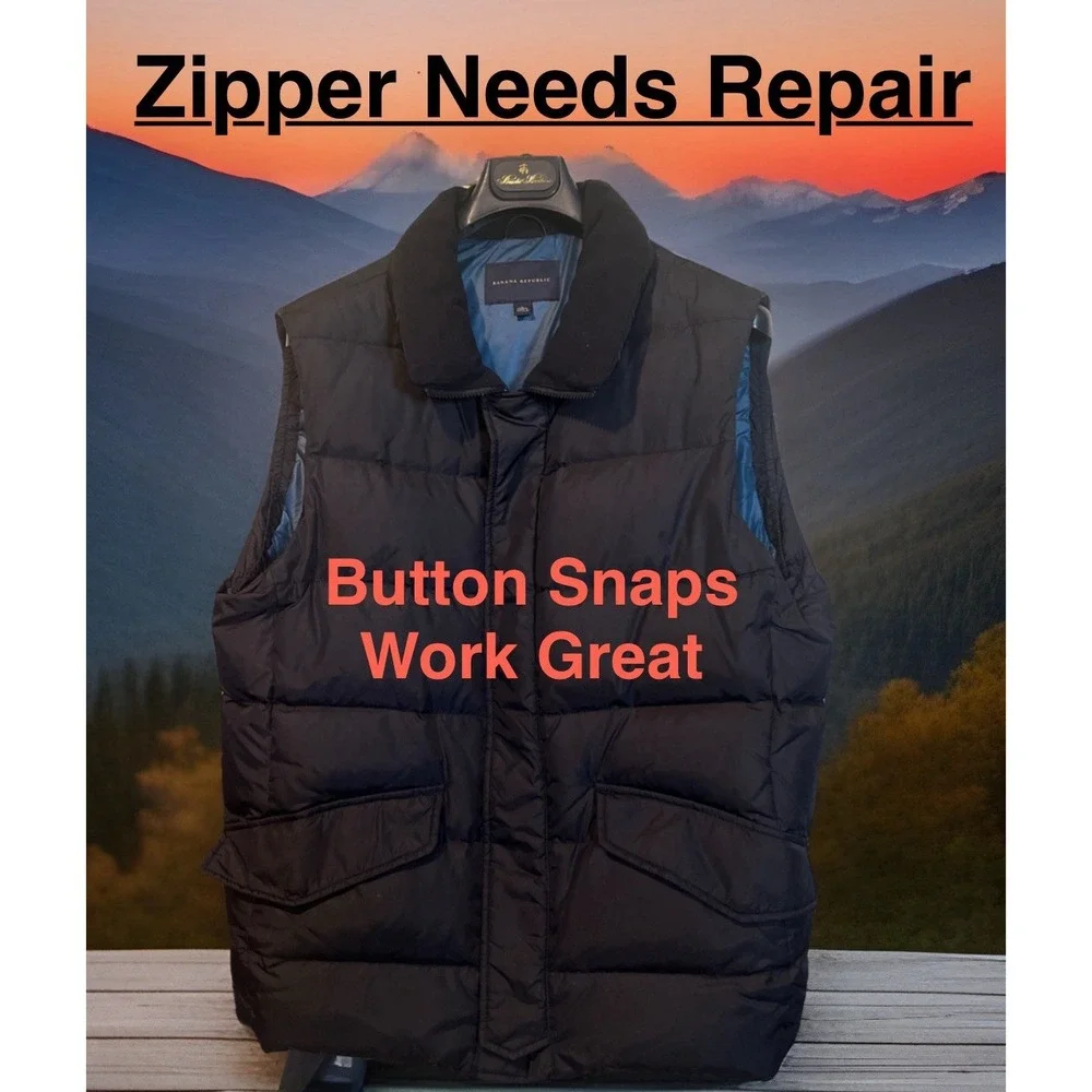 Banana Republic Down‎ Puffer Vest Men L Black (Zipper Needs Repair)